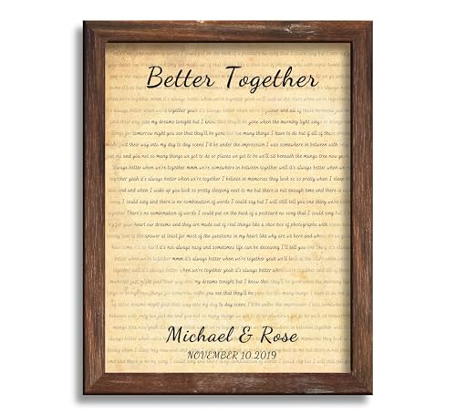 Music Lyrics on Heart Highlighted Canvas - Song Lyrics Printed on Cotton Romantic Verses Anniversary Gift Framed Canvas Sheet (Song Lyrics - Heart)