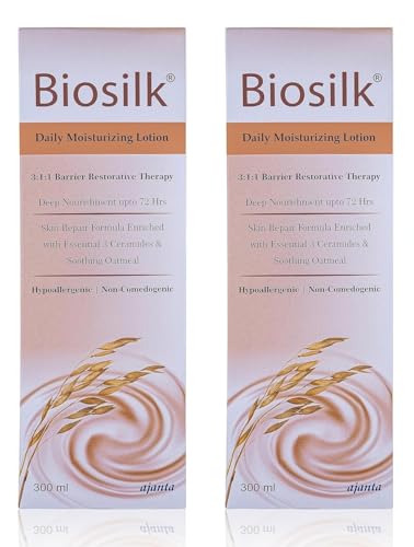 Image of BIOSILK Lotion 300ml: Lightweight, non-greasy body lotion for dry, sensitive skin With 3:1:1 Ceramide Complex, Oatcom & Pentavitin for 72-hour hydration Hypoallergenic & paraben-free,Pack of 2