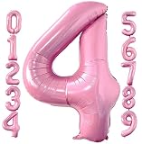 Lovoir 40 Inch Baby Pink Number 4 Balloon Large Size Jumbo Digit Foil Mylar Helium Light Pink Balloo