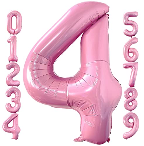 Lovoir 40 Inch Baby Pink Number 4 Balloon Large Size Jumbo Digit Foil Mylar Helium Light Pink Balloons For Girls 4Th Pink Theme Birthday Party Supplies Anniversary Celebration Decorations Photo Shoot #TOP4