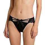 Women's Mid-Waist Lace Triangle Panties, Satin Bow Sweet Sexy Cotton Blend Underwear for Petite to Plus Size (88-160 lbs) (US, Alpha, X-Large, Regular, Regular, Black)