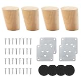 Set di 4 piedini per mobili, in legno, 6 cm, per tavolo e mobili, in legno di rovere, robusti, gambe rotonde per mobili e divani