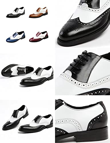 Men's Colorblock Derby Dress Leather Shoes,Fashion Carving Floral Wingtip Block Lace-up Formal Business Casual Shoes2