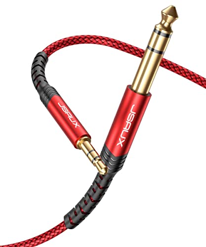 Image of JSAUX 3.5mm to 6.35mm Stereo Audio Cable(3.9FT), 6.35mm 1 /4 inch Male to 3.5mm 1 /8 inch Male TRS Bidirectional Stereo Audio Cable Jack for Guitar, iPod, Laptop, Home Theater Devices, Speaker, Red