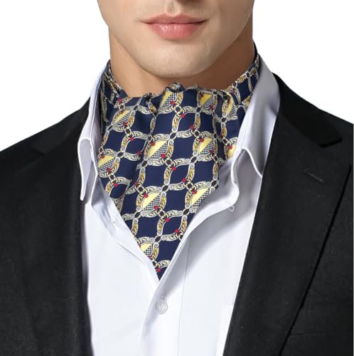 Remo Sartori Made in Italy Elegant Men's Gold Pattern Self Cravat Ascot Day Tie, Silk - No Duties Customs Fees