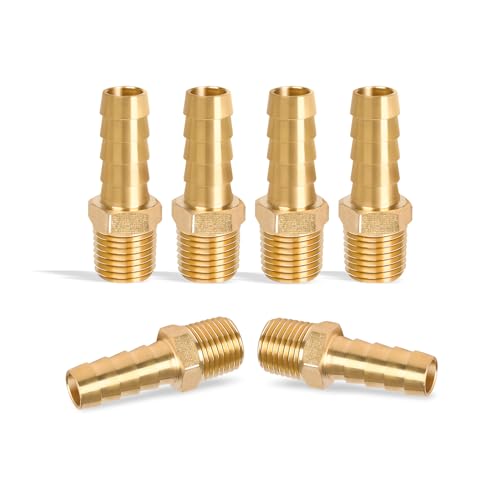 Dmikcav 6 Pcs Brass Hose Fittings, 1/4 NPT to 3/8 Barb, Barbed Hose Fittings, Male Thread Hose Barb Adapter...