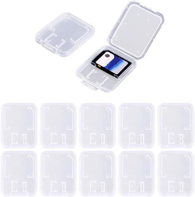 10pcs Clear Plastic Memory Card Case Holder Storage Boxes Compatible with SD SDHC SDXC Micro SD T-Flash Card (Memory Card Not Included)