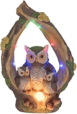 GloBrite Solar Owl Family on Tree Log Statue LED Light for Outdoor Decorations | Resin Accessories Statue Porch Light Ornament | Patio Lawn Yard Garden Decor
