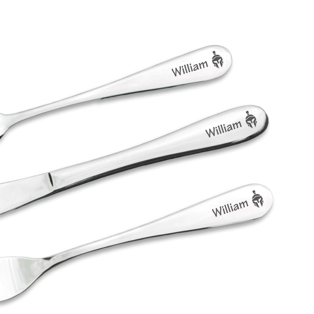 Personalised Engraved Childrens Cutlery Set Christening Birthday Kids Gift Idea (Knight) — image 1