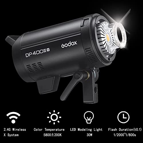 Image of Godox DP400III-V DP400IIIV 400Ws Professional Studio Strobe Flash Light,GN87 0.1-1S Recycle Time,2.4G X System,Bowens Mount with 30W LED Modeling Lamp for Wedding Portrait Fashion Product Photography