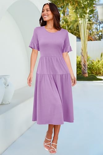Image of STYLEWORD Womens Summer Casual Short Sleeve Flowy Midi Beach Dress