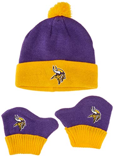OTS NFL Minnesota Vikings Infant Pow Pow Knit Cap & Mittens Set, Team Color, Infant