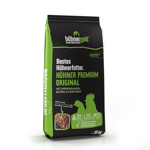 WachtelGold hühnergold Hühner Premium Futter 2x10kg - ohne Gentechnik - mit Kräutern, Gemüse & Grit