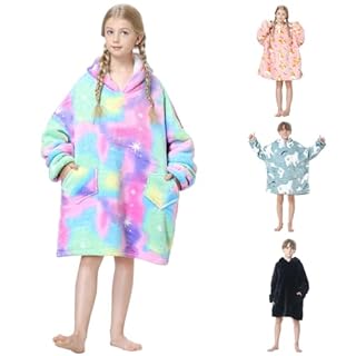 MOKANI Oversized Blanket Hoodie Kids, Wearable Extra Long Blanket for Girls Boys, Super Soft Warm Sweatshirt With Pocket for Children Teens, Long Sleeves, Cute, Flannel
