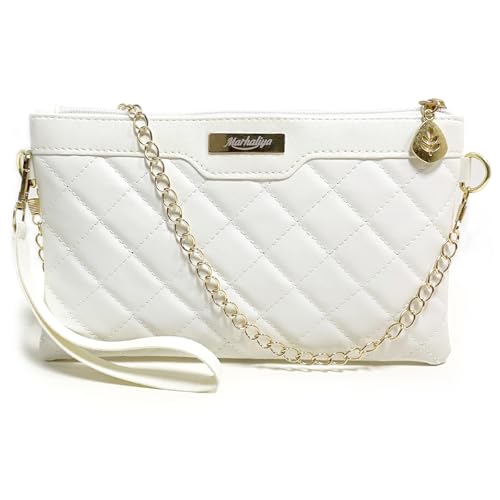 Women's Quilted Shoulder Bag, Vegan Leather Wristlet with Detachable Chain - Crossbody or Evening Clutch Purse