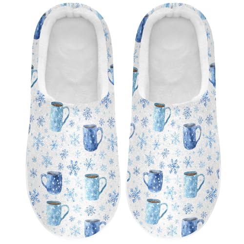 Fuzzy Memory Foam Slippers for Women/Men Snowflakes Coffee Cup Pattern Fluffy Winter House Shoes Indoor and Outdoor2