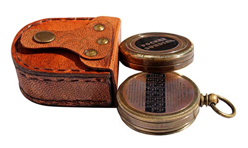 MAH Pocket Sundial Compass, Both Side Handwork on The Bird with Stamped Leather case. C-3170