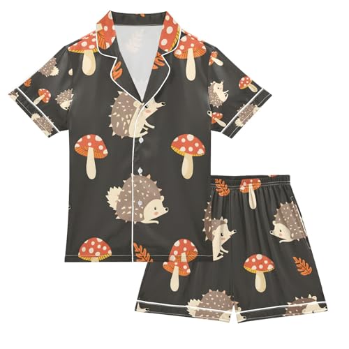 senya Hedgehog Mushroom A Satin Summer Pajama Sets Silk Short Sleeve Button Down Sleepwear