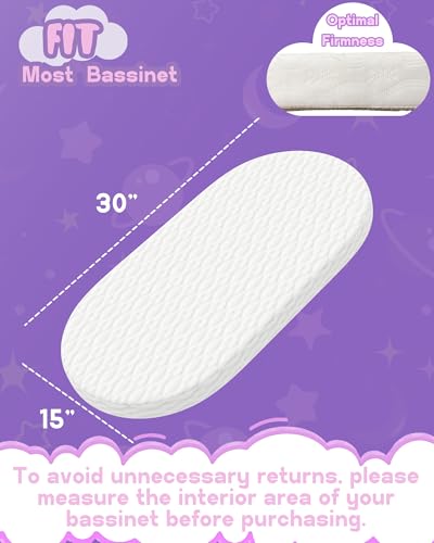Image of WELLZEE Oval Bassinet Mattress 30 inchx15 inch, Fit for Dream On Me Karley, Dream On Me Lacy Portable, Delta Children Curve and Most Oval Moses Bassinet, 100% Breathable Cover, Water Resistant Linings