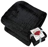 FOHOG Queen Blanket X Large Size 430 GSM Thick Flannel Throw Korean Plush Fleece All Season Medium Weight Thermal Sofa Couch Bed 88 x 95 inches… (Black)