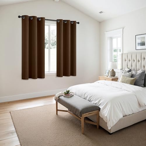 Image of MIULEE Blackout Curtains for Bedroom Living Room 2 Panels, Thermal Insulated Room Darkening Drapes Grommet Noise Reducing Light Blocking Window Treatments 63 Inches Long 40x63 Inch Brown