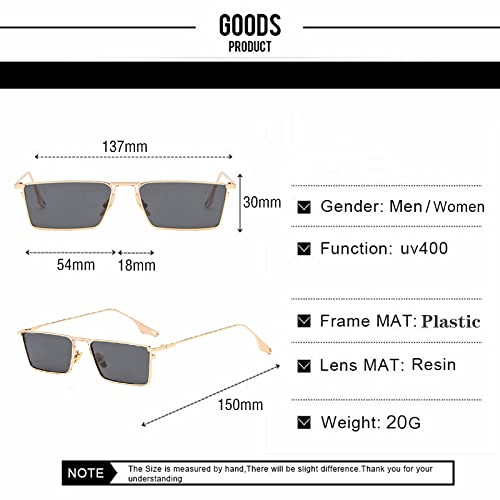 Lunettes de soleil rectangle en métal or et noir classique style vintage carré UV400 - 3
