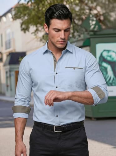 Image of Men's Cotton Blend Shirt with Solid Long Sleeves Spread Coller Neck Regular Fit Single Chest Pocket and Standard Length | Cotton Casual Shirt for Man