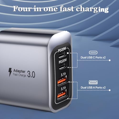 Chargeur USB-C 40W 4 Ports PD 3.0 - Charge Rapide, Adaptateur Secteur pour iPhone 16/15/14/13/12 et Samsung S25/S24/S23, Smartphones – Image 3