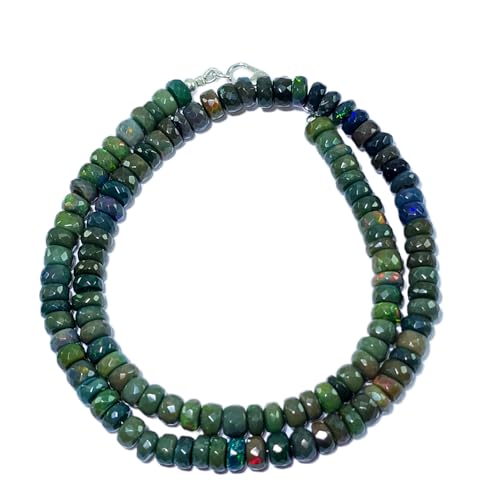 WORLD WIDE GEMS AAA+ rare quality natural black ethiopian opal 6.5mm gemstone 16 inch necklace | faceted stone tyre shape,black color | beaded necklace | handmade jewelry |WW_NSLF_00296