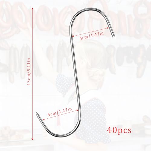 Kapokr 40 Stück Fleischerhaken S Haken Edelstahl 13cm Fleischhaken S-Haken Räucherhaken für die Fleischverarbeitung Metallhaken für Badezimmer, Schlafzimmer, Büro, Küche, Geschäft