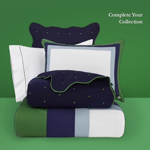 Image of kate spade new york Color Block Full /Queen Comforter Set, 300 Thread Count and 100% Cotton Cover, All Season 3 Piece Reversible Bedding Set, Machine Washable, Navy, Green and White