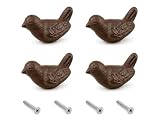 Midwest Craft House Cast Iron Bird Drawer Handles/Pulls/Knobs with Attaching Bolts, Rustic Brown, 2 3/8' Across, Set of 4