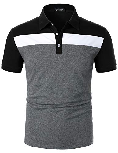 STTLZMC Polos Hombre Manga Corta Tres Tonos Casual Slim Fit Básica Moda Verano Algodón Camisa,Negro,L Cover