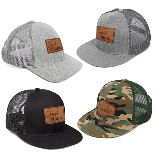 Custom Name Baby Baseball Cap - Personalized Infant Trucker Hat with Leather Patch Toddler Flat Bill Hat for Boys Ball Hat for Baby Kids Adult(Medium)