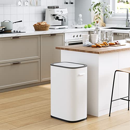 Finetones 15 Gallon Automatic Kitchen Trash Can With Lid, 55L Motion Sensor Stainless Steel Garbage Can, Touchless Electronic Smart Trash Can Waste Bin For Kitchen Office, White & Grey #TOP2