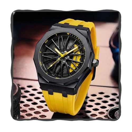 Image of PAPIO Men's Sports Analog Watch with Wheel Design Dial | Metal Case | Silicone Strap | Stylish Casual Watch for Men