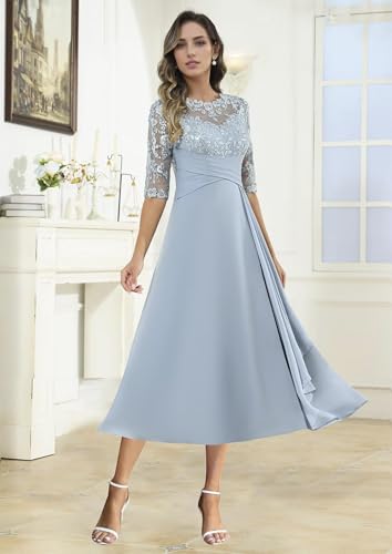 Tea Length Mother of The Bride Groom Dresses for Women Chiffon Lace 20254