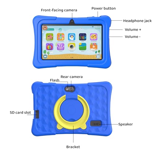 Image of Kids Tablet, 7 Inch Android 15 Tablet for Kids, 8GB+32GB 1TB Expanding, Quad Core Toddler Tablets with Shockproof Case, BT5.0, WiFi 5, Parental Controls, Games, Dual Camera (Blue)