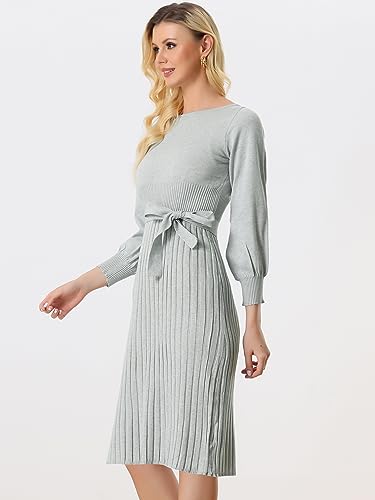 Image of Allegra K Women's Knit Pleated Dresses Casual Belted Midi Sweater Dress
