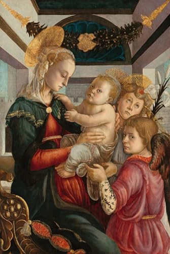 Art décoratif tableaux sur toile de prestige Botticelli Dame et enfantanges 60x90