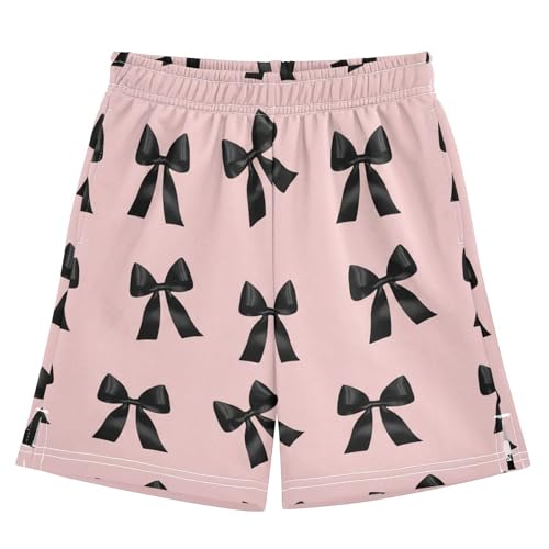 Black Bows Athletic Shorts with Zipper Pockets, Youth Boys Athletic Running Shorts for Summer