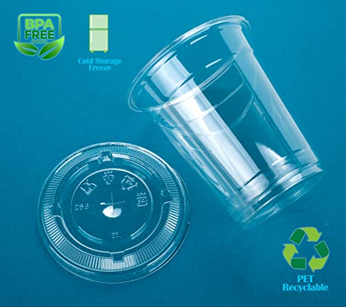 Image of Golden Apple Cup series, 12oz-50sets Clear Plastic cups with Flat lids with hole, BPA Free