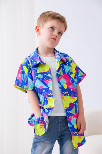 Image of uideazone 2-10 Years Boys Button Down Shirts 3D Graphic Hawaiian Aloha Short Sleeve Dress Shirt Tops