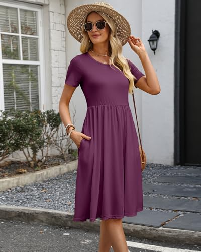 Image of COSSEN Women's 2026 Summer Midi Dress Crew Neck Short Sleeve Casual Tshirt Flowy Loose Sundress with Pockets