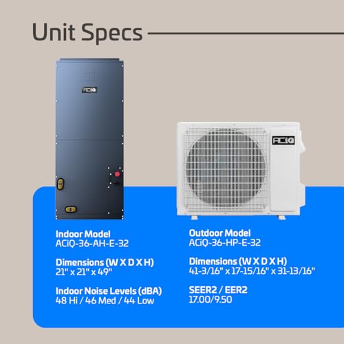 Image of ACiQ Essentials 3 Ton 17 SEER2 Central Inverter Heat Pump Split System with 10kW Back-up Heat Kit & 30' Install Kit - R32 | 36000 BTU, High Efficiency, Multi-Positional, AC /Heating