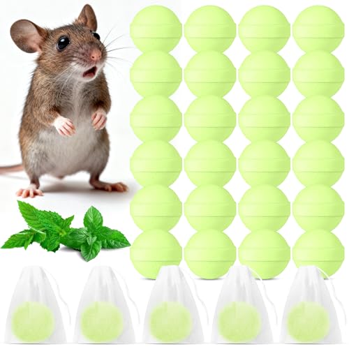 24 Stück Mäuseabwehr mit Pfefferminzöl - Natürliches Mäuse Vertreiben ngiftig und sicher für Kinder & Haustiere, Ratten Vertreiben mit Textilbeutel...