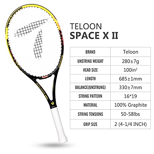 Teloon Tennis Rackets For Adults 100% Full Carbon，27 Inch Adult Racquet For Men And Women College Students Beginner Professional Tennis Racket (Black-Yellow) #TOP1