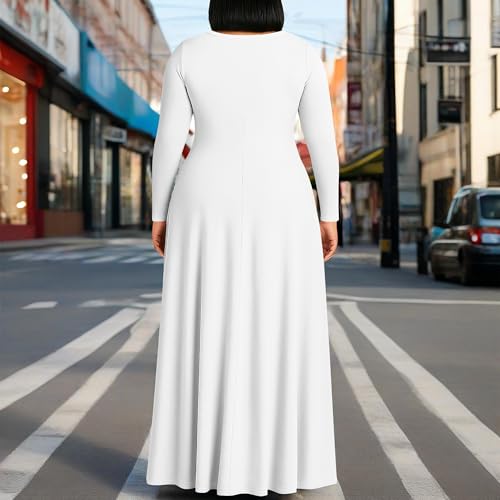 Image of PinkPatty Plus Size Maxi Dress for Curvy Women Crew Neck Long Sleeves Casual Dress Vacation Sundresses with Pockets