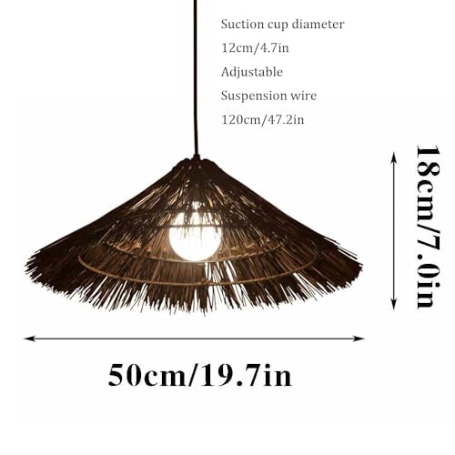 Suspension en rotin et paille, lampe de plafond rustique pour luminaire de salon - 3