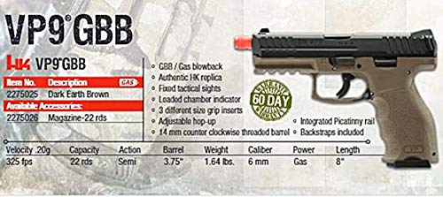 HK Heckler & Koch VP9 GBB Blowback 6mm BB Pistol Airsoft Gun, FDE by Umarex - Image 9